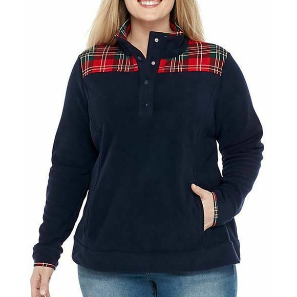 Crown & Ivy 1X Sweeter Fleece Top Blue - Picture 2 of 3